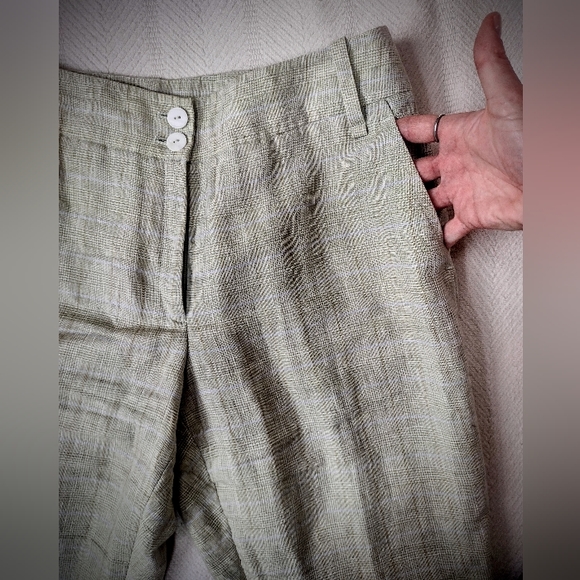 EUC Faconnable Green Cuffed Linen Shorts w/ Rayon Lining, Women's Size 10 - Picture 3 of 7